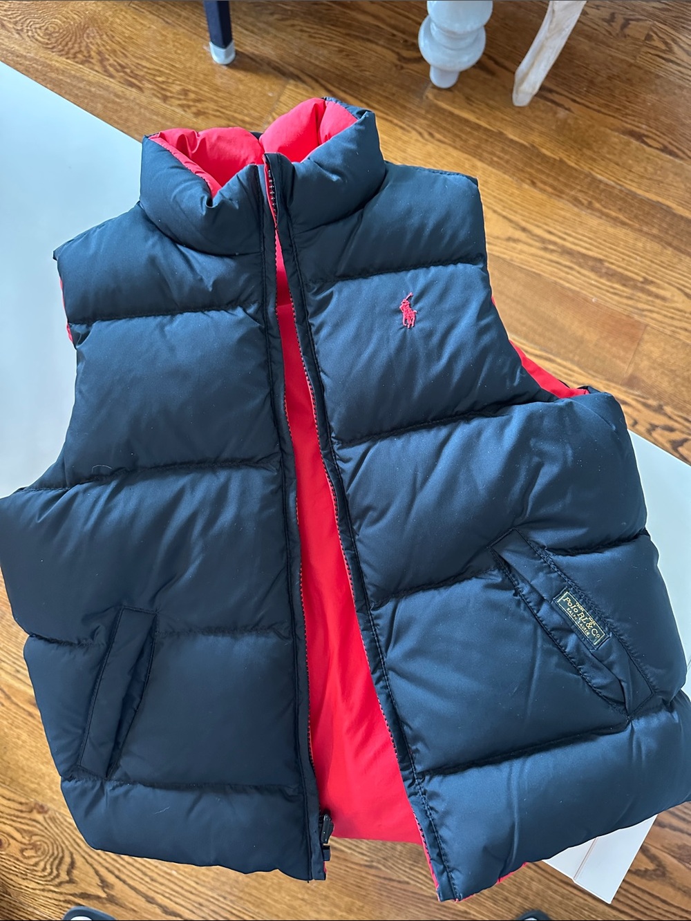 Ralph Lauren Black & Red Quilted Down Vest reversible